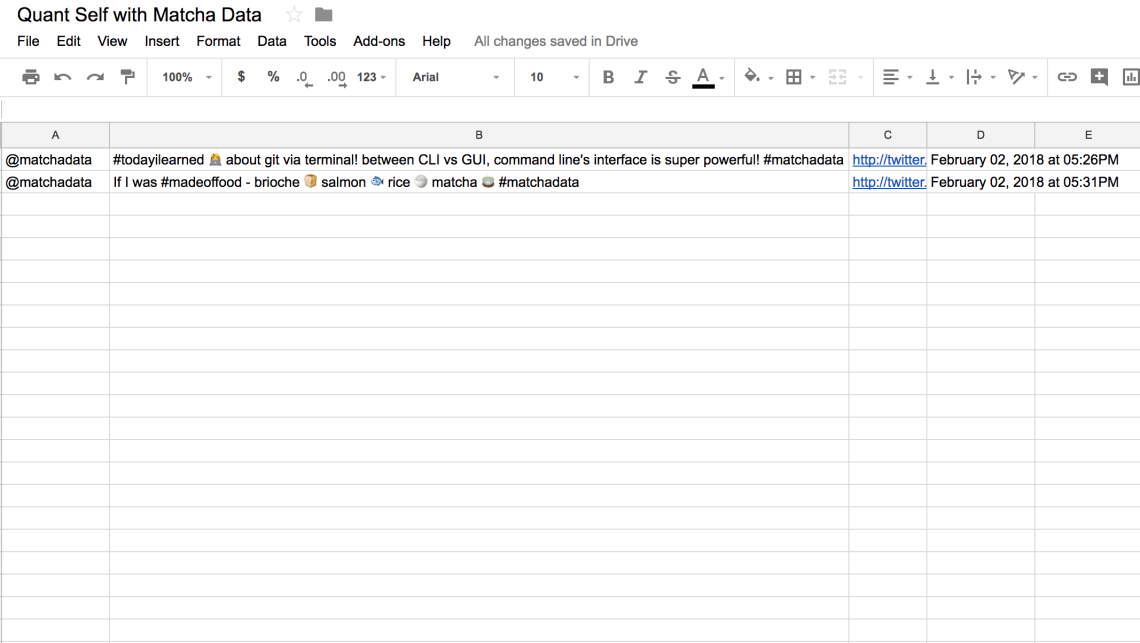 Screenshot of Google Sheets